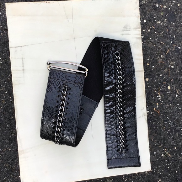 Black woven braided leather silver buckle OS - Picture 1 of 4